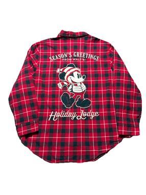 Disney Parks Adult Mickey Mouse Walt's Holiday Lodge Flannel Shirt Button Up XXL